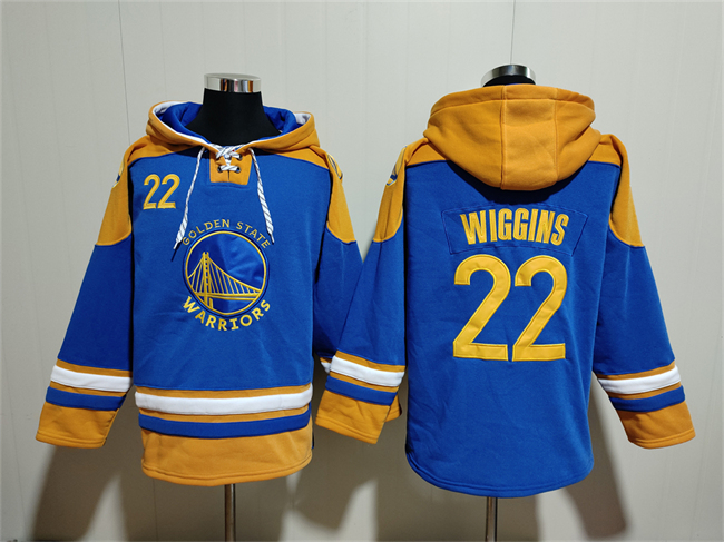 Men's Golden State Warriors #22 Andrew Wiggins Blue/Yellow Lace-Up Pullover Hoodie